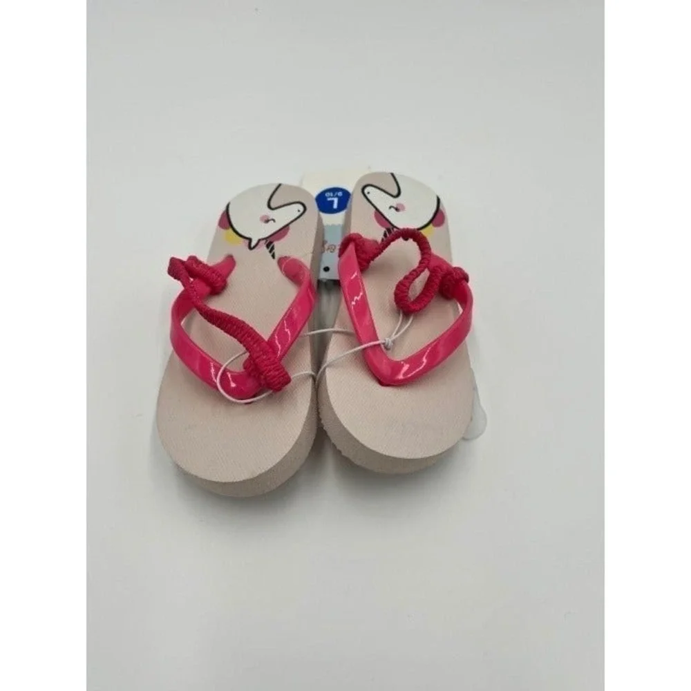 Cat Jack Toddler Girls Flip Flops Sandals Unicorn Print Pink Straps Size L 9‎ 10